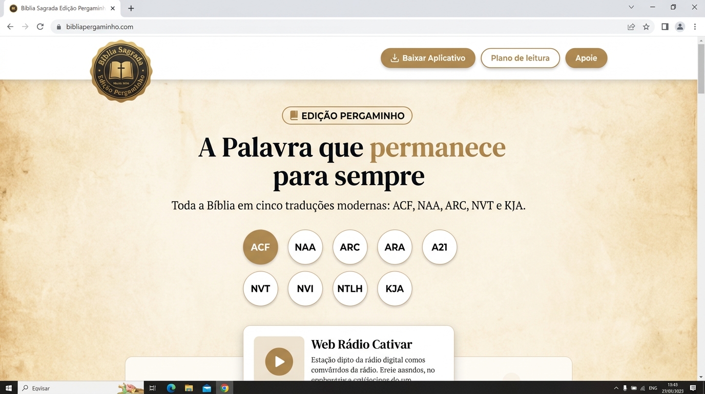 Foto real do site Bíblia Pergaminho